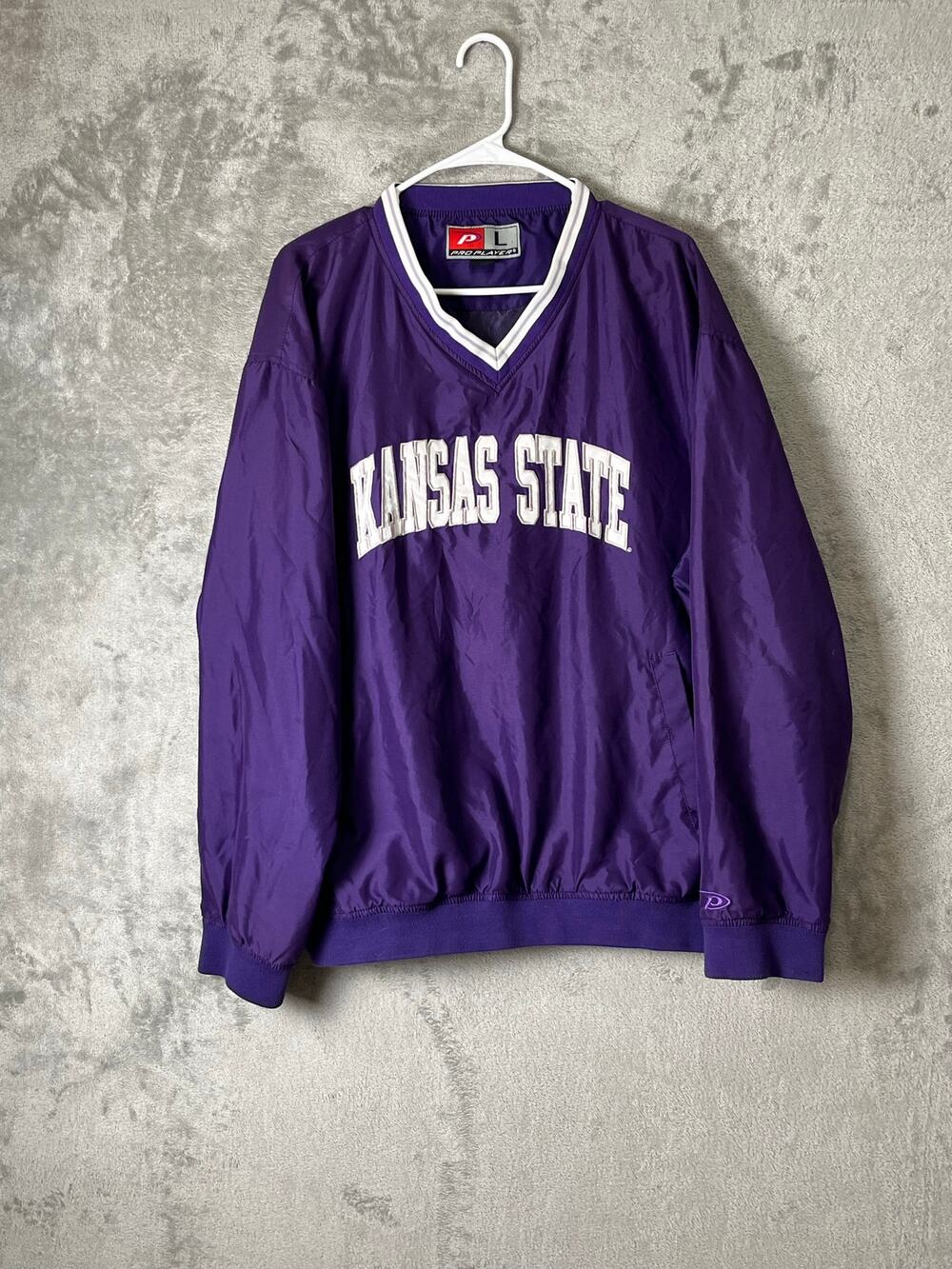 Vintage Pro Player Kansas State Wildcats Pullover Windbreaker Jacket Purple LG